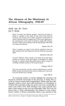 The Absence of the Missionary in African Ethnography, 1930-651