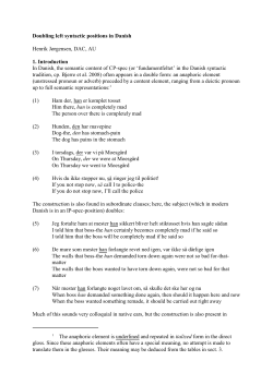 Doubling left syntactic positions in Danish Henrik J&oslash;rgensen, DAC