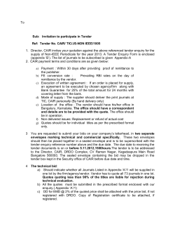To Sub: Invitation to participate in Tender Ref: Tender No