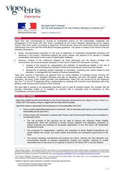 SECOND PARTY OPINION1 ON THE SUSTAINABILITY OF THE