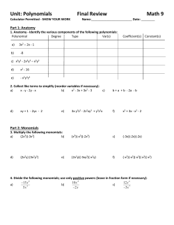Unit: Polynomials Final Review Math 9