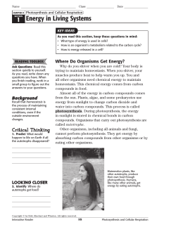 1 Energy in Living Systems