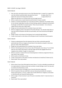 SNOW CLOSURE Key Stage 3 ENGLISH YEAR 9 ENGLISH 1. Plan