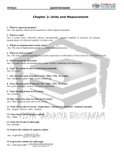 Chapter 2: Units and Measurement QUESTION BANK