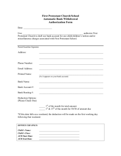 First Protestant Church/School Automatic Bank Withdrawal
