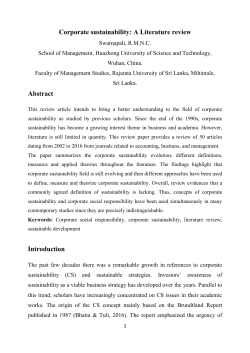 Corporate sustainability: A Literature review Abstract Introduction