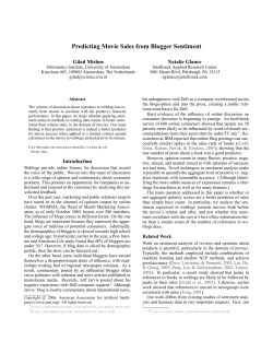 Predicting Movie Sales from Blogger Sentiment