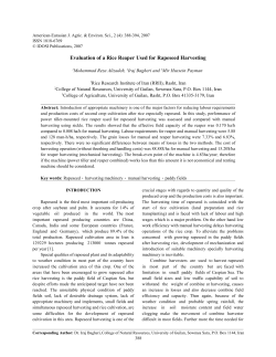 Evaluation of a Rice Reaper Used for Rapeseed Harvesting