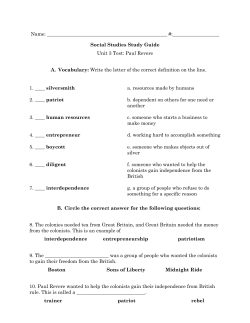 Name: #: Social Studies Study Guide Unit 3 Test: Paul Rever
