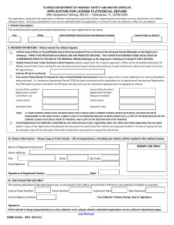 APPLICATION FOR LICENSE PLATE/DECAL REFUND DHSMV