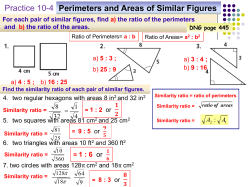 Practice 10-4 Perimeters and Areas of Similar Figures
