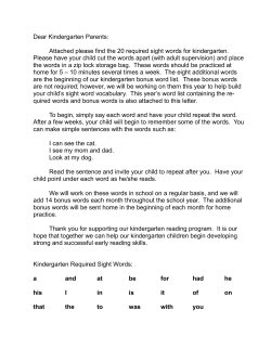 Dear Kindergarten Parents: Attached please find the 20 required