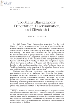 Too Many Blackamoors: Deportation, Discrimination, and Elizabeth I