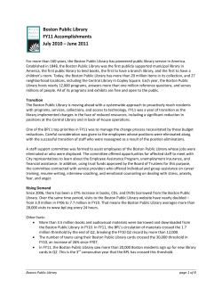 Boston Public Library FY11 Accomplishments July 2010 – June 2011