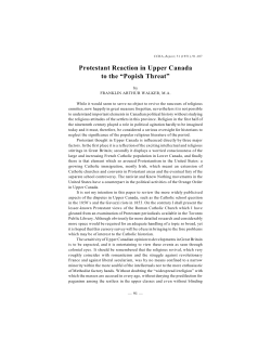 Protestant Reaction in Upper Canada to the &ldquo;Popish Threat&rdquo;