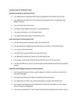 Learning Targets for Reading 4th Grade Key ideas and details for