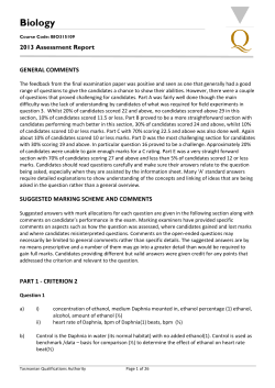 BIO315109 - Biology - Assessment Report 2013