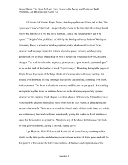 Genre-Queer: The Open Self and Open Genre in the Poetry and