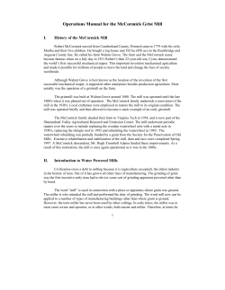 Operations Manual for the McCormick Grist Mill