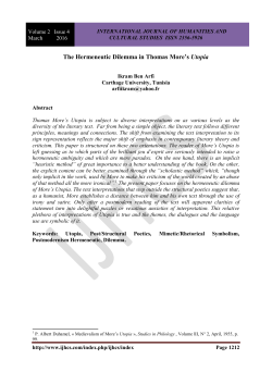 The Hermeneutic Dilemma in Thomas More`s Utopia