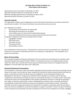 Internal Controls Basis of Accounting Financial Statement Presentation