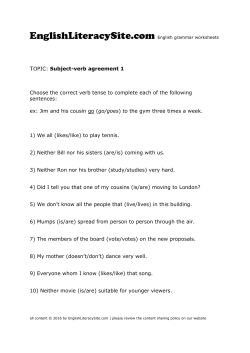 TOPIC: Subject-verb agreement 1 Choose the correct verb tense to