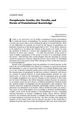 Paraphrasis: Goethe, the Novella, and Forms of