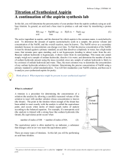 Titration of Synthesized Aspirin A continuation of