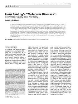 Linus Pauling`s ``Molecular Diseases``: Between History and Memory