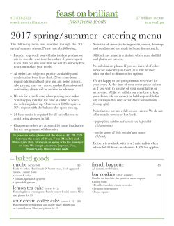 2017 spring / summer catering menu
