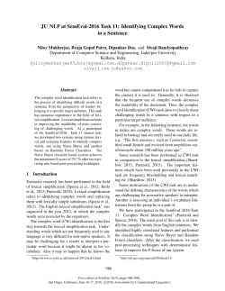 JUNLP at SemEval-2016 Task 11: Identifying Complex Words in a