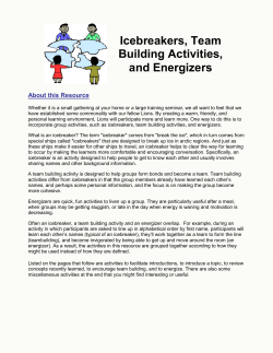 Icebreakers, Team Building Activities, and Energizers
