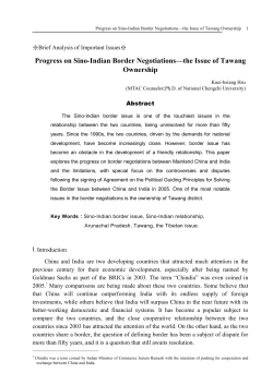 Progress on Sino-Indian Border Negotiations—the Issue of Tawang