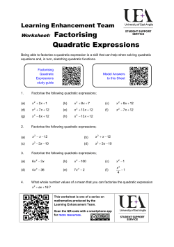 Factorising quadratic expressions worksheet