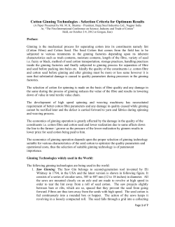 Cotton Ginning Technologies - Selection Criteria for