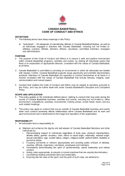 CANADA BASKETBALL CODE OF CONDUCT AND ETHICS