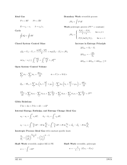 Ideal Gas Pv = RT P &macr;v = &macr;RT R = cp - cv k = cp/cv