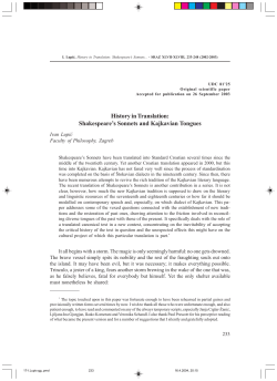 History in Translation: Shakespeare`s Sonnets and Kajkavian Tongues