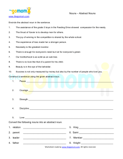 Nouns &ndash; Abstract Nouns Convert the following nouns into an