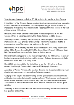Simbine can become only the 3rd SA sprinter to medal at the Games