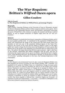 The War Requiem: Britten`s Wilfred Owen opera Gilles Couderc