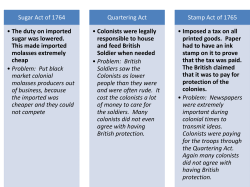 Sugar Act of 1764 &bull; The duty on imported sugar was lowered. This