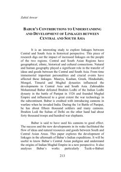 Babur`s Contributions to Understanding and Development of