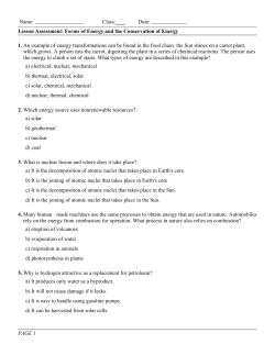 Lesson Assessment: Forms of Energy and the Conservation of Energy