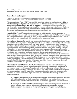 Sharon Telephone Company Acceptable Use Policy &ndash; High Speed
