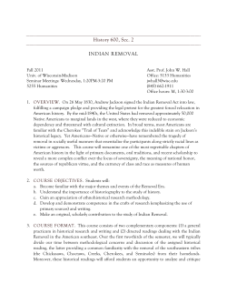 History 600, Sec. 2 INDIAN REMOVAL