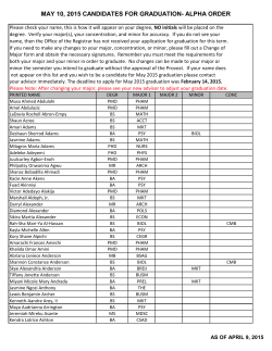 MAY 10, 2015 CANDIDATES FOR GRADUATION