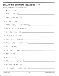 2. KCIO3 "+ KCI + O, 3. NoCl * F, + NoF + Cl, 8, CrH, +