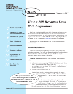 How a Bill Becomes Law: 85th Legislature