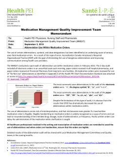 Medication Management Quality Improvement Team Memorandum